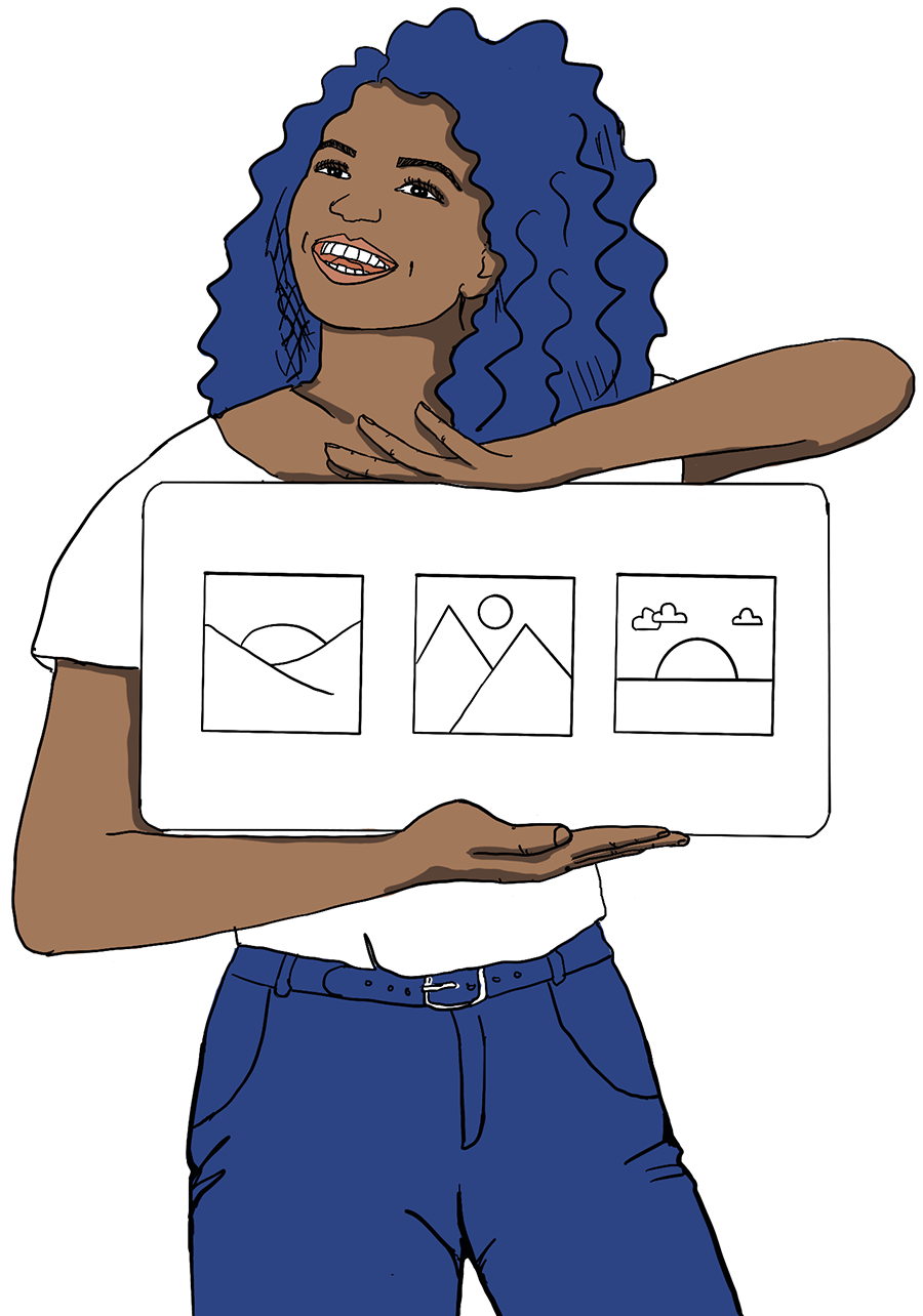 Eine Frau, die ein Bild in den Händen hält.